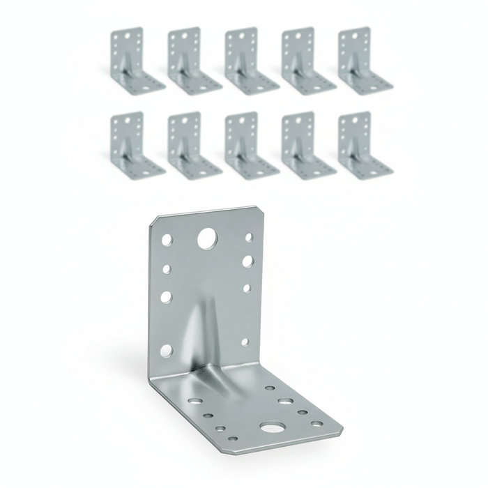 Set 10 colțare perforate pentru lemn Vinclu, 90 grade, tip 4n, zincat, 90 x 90 x 65 mm (𝗚𝗿𝗼𝘀𝗶𝗺𝗲 𝟮𝗺𝗺 )