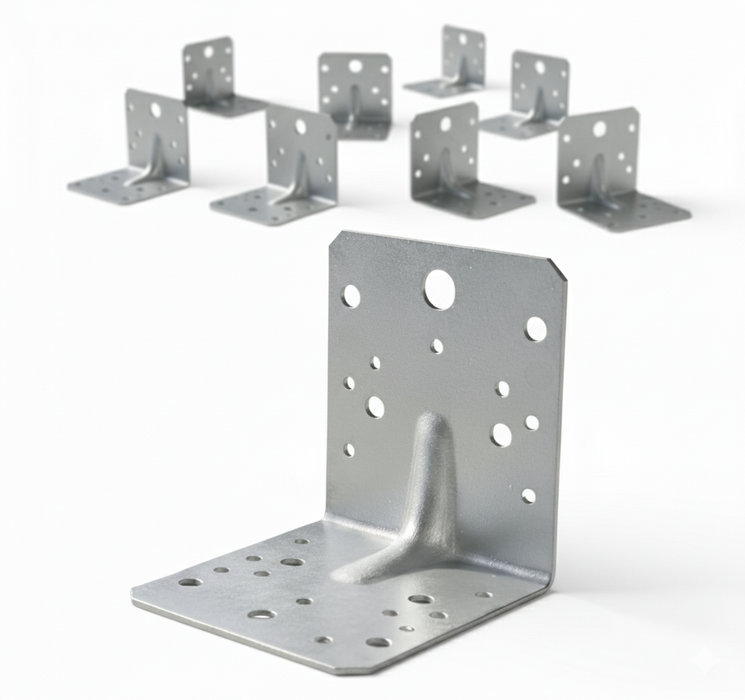 Set 10 colțare perforate pentru lemn Vinclu, 90 grade, tip 4n, zincat, 105 x 105 x 90 mm (𝗚𝗿𝗼𝘀𝗶𝗺𝗲 𝟮𝗺𝗺 )