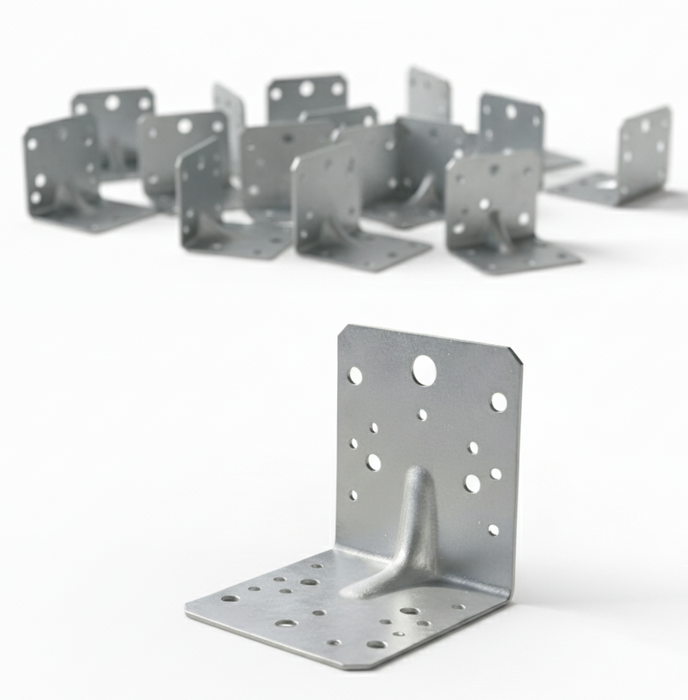 Set 50 buc, vinclu sau colțar perforat pentru lemn 90 grade, tip 4n, zincat, 105 x 105 x 90 mm (𝗚𝗿𝗼𝘀𝗶𝗺𝗲 2.5 𝗺𝗺 )
