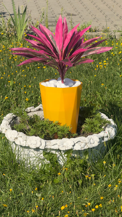 Plante verzi artificiale, simulare plantă verde, copac cu sânge de dragon,cu flori, ghiveci și piatră