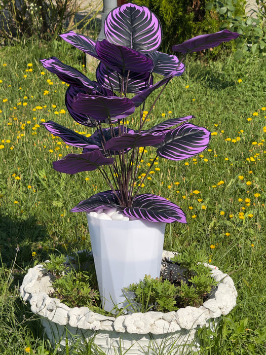 Plantă Artificială Violetă, cu flori, ghiveci și piatră