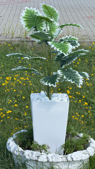 1 palmier artificial tropical mare - verdeață artificială cu dungi albe realiste pentru decor interior/exterior, cu flori, ghiveci și piatră