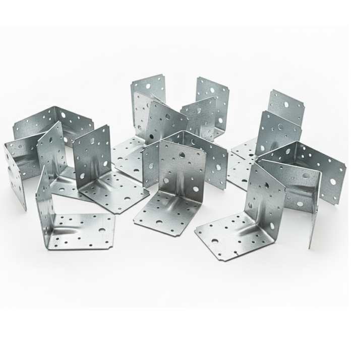 Set colțar perforat pentru lemn 90 grade, tip 4n, zincat, 105 x 105 x 90 mm (𝗚𝗿𝗼𝘀𝗶𝗺𝗲 𝟮𝗺𝗺 ) 111