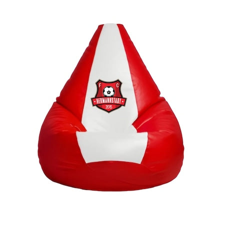 Puf fotel, körte típusú, fehér és piros, Herrmannstadt Club Limited Edition, polisztirol gyöngyökkel töltve, beltéri/kültéri használatra, levehető huzat, Bean Bag Montana