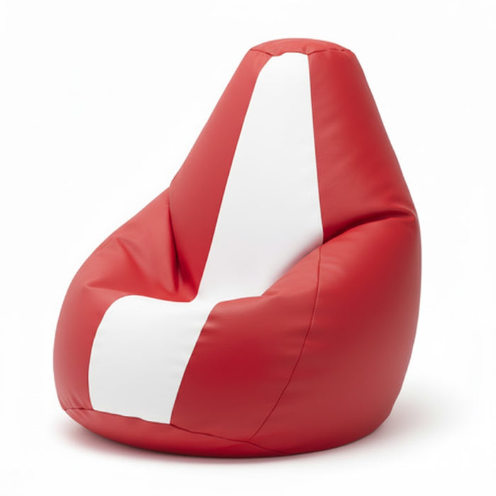 Fotoliu puf, tip pară, alb și roșu, umplut cu perle din polistiren, utilizabil în interior/exterior, husă detașabilă, Bean Bag Montana
