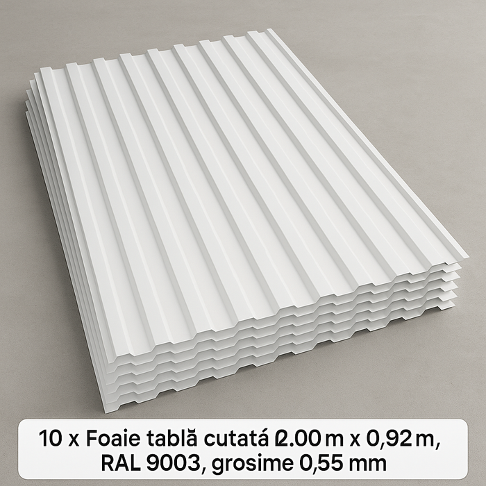 SET 10  Foaie tabla 2m x 0,92 m/18,4 mp RAL - 9003 (grosime - 0.55)
