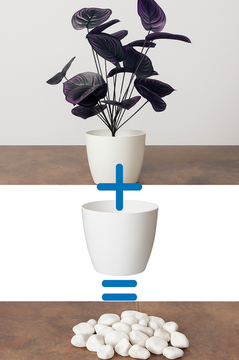Plantă artificială violetă, 75 cm - tulpină lungă cu frunze mari, ideală pentru decor interior/exterior de lux cu flori, ghiveci și piatră