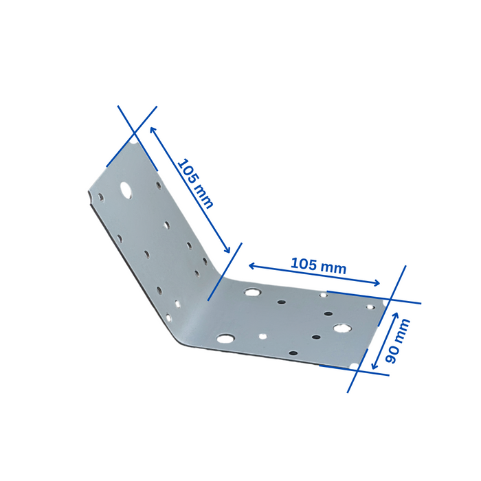 Set 10 coltar perforat pentru lemn Vinclu, Montana, 135 grade, zincat, 105 x 105 x 90 mm (𝗚𝗿𝗼𝘀𝗶𝗺𝗲  𝟮𝗺𝗺 )