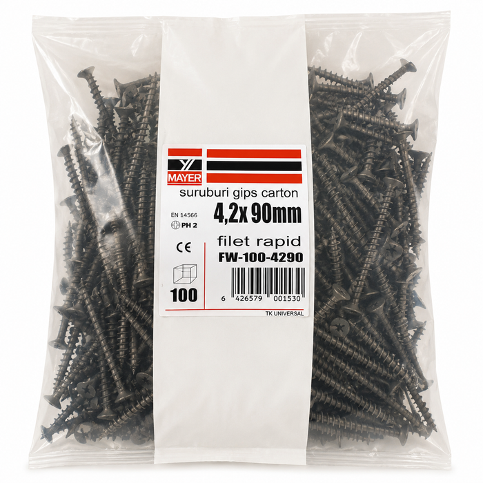 Șuruburi gips-carton Filet rapid 4.2x90 (100 buc)