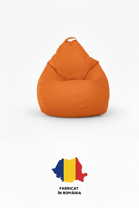 Fotoliu puf, tip pară, Portocaliu Neon, umplut cu perle din polistiren, husă detașabilă, Bean Bag Montana