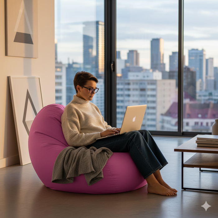 Fotoliu puf, tip pară, Roz, umplut cu perle din polistiren, utilizabil în interior/exterior, husă detașabilă, Bean Bag Montana