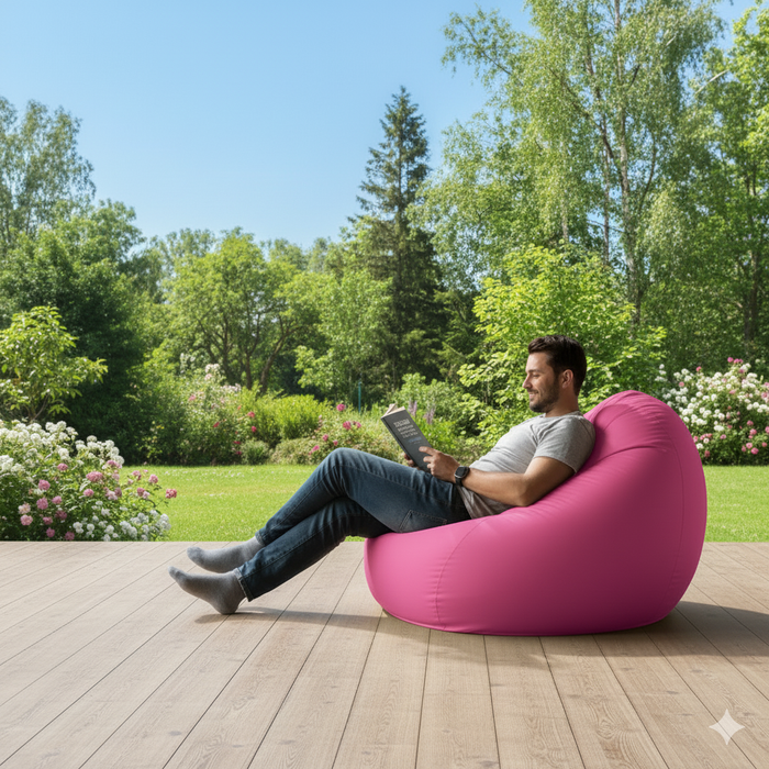 Fotoliu puf, tip pară, Roz, umplut cu perle din polistiren, utilizabil în interior/exterior, husă detașabilă, Bean Bag Montana