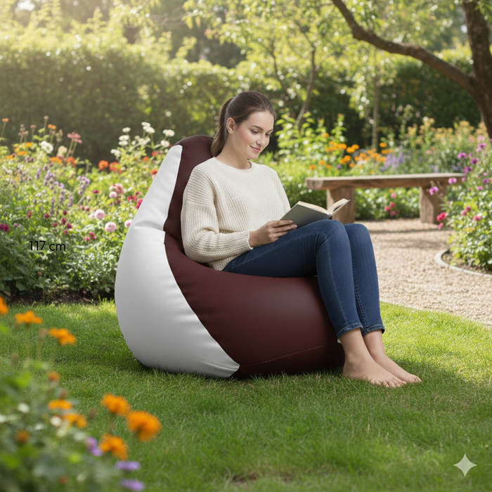 Fotoliu puf, tip pară, maro/alb, umplut cu perle din polistiren, utilizabil în interior/exterior, husă detașabilă, Bean Bag Montana