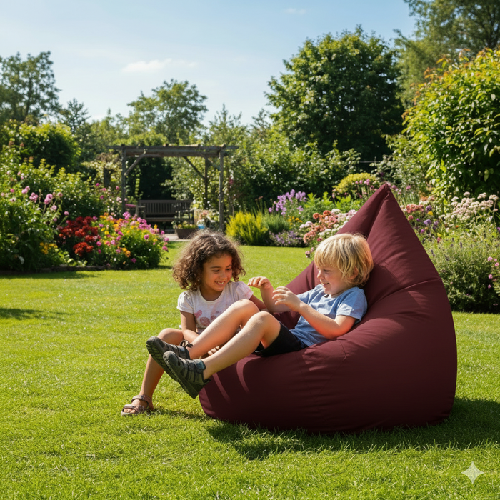 Fotoliu puf, tip pară, visiniu, umplut cu perle din polistiren, utilizabil în interior/exterior, husă detașabilă, Bean Bag Montana