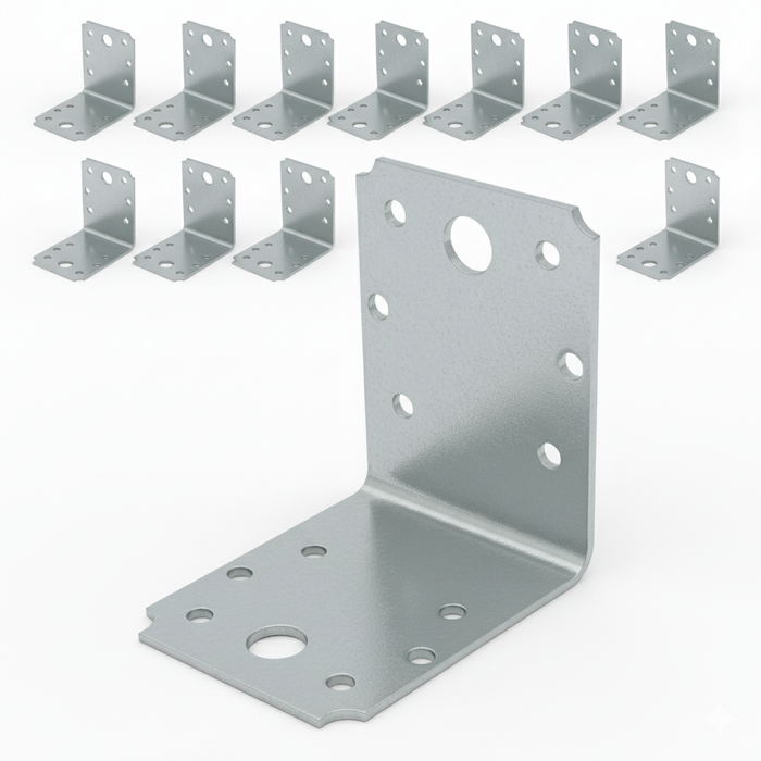 Set 10 simplu colțare perforate pentru lemn Vinclu, Montana, 90 grade, zincat, 70 x 70 x 54 mm (grosime 2)