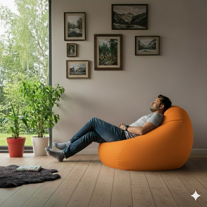 Fotoliu puf, tip pară, Portocaliu Neon, umplut cu perle din polistiren, husă detașabilă, Bean Bag Montana