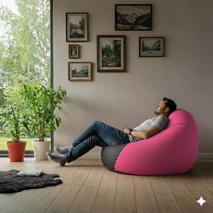 Fotoliu puf, tip pară, roz și negru, umplut cu perle din polistiren, utilizabil în interior/exterior, husă detașabilă, Bean Bag Montana