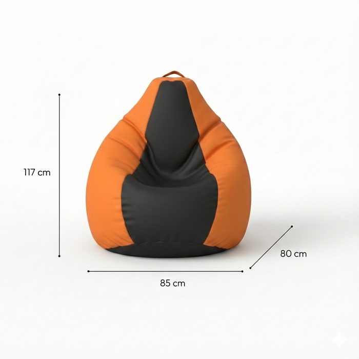 Fotoliu puf, tip pară, portocale și negru, umplut cu perle din polistiren, utilizabil în interior/exterior, husă detașabilă, Bean Bag Montana