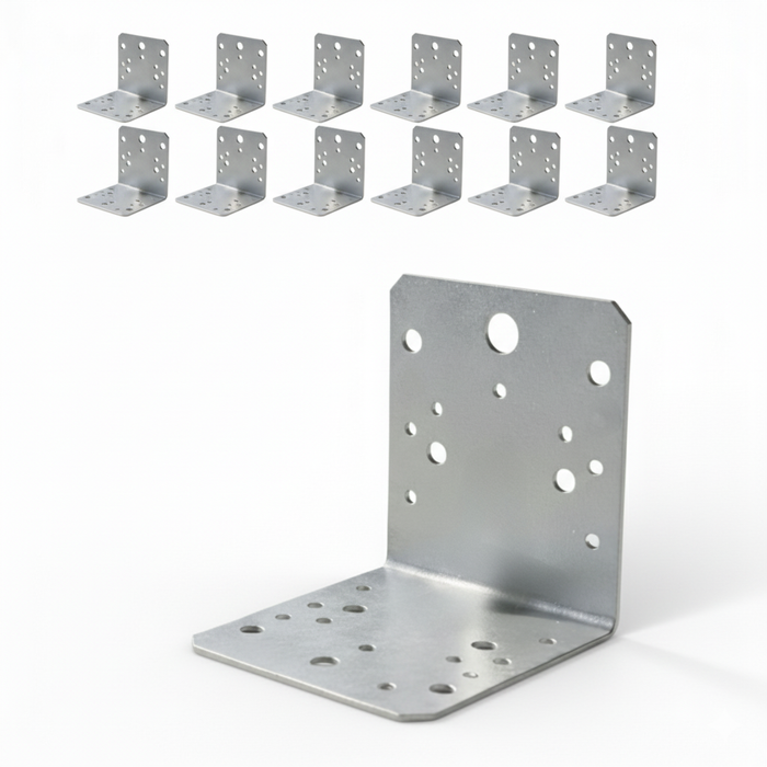 Set 10 simplu colțare perforate pentru lemn Vinclu, Montana, 90 grade, zincat, 105 x 105 x 90 mm (grosime 2)