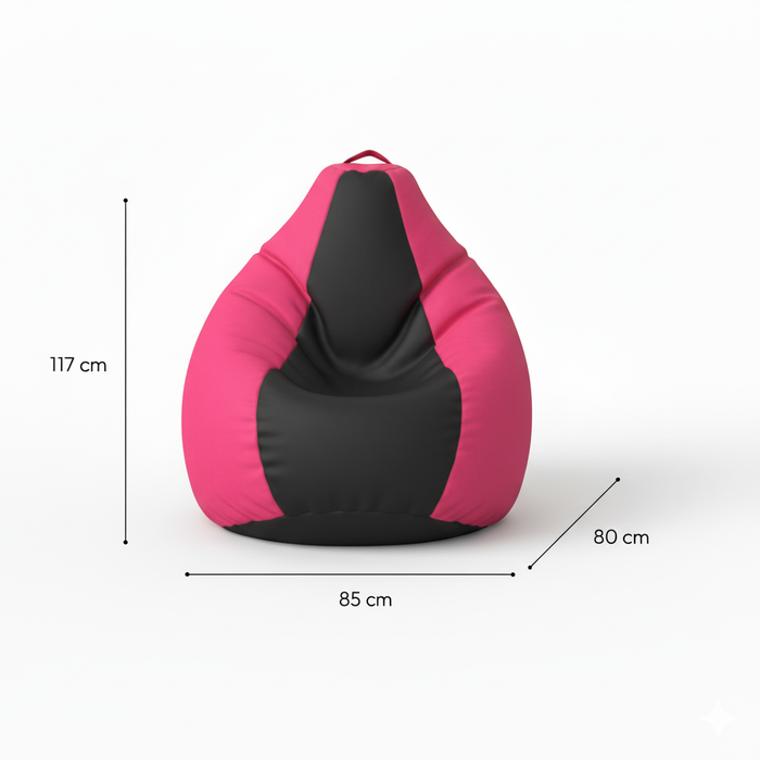 Fotoliu puf, tip pară, roz și negru, umplut cu perle din polistiren, utilizabil în interior/exterior, husă detașabilă, Bean Bag Montana