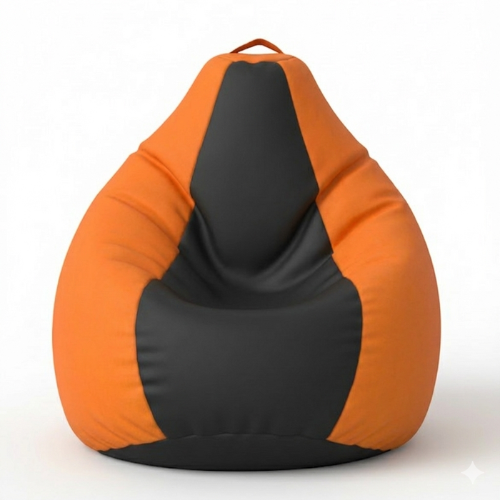 Fotoliu puf, tip pară, portocale și negru, umplut cu perle din polistiren, utilizabil în interior/exterior, husă detașabilă, Bean Bag Montana