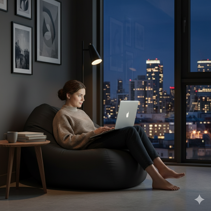 Puff fotel, körte típusú, fekete, polisztirol gyöngyökkel töltve, beltéri/kültéri használatra, levehető huzat, Babzsák Montana