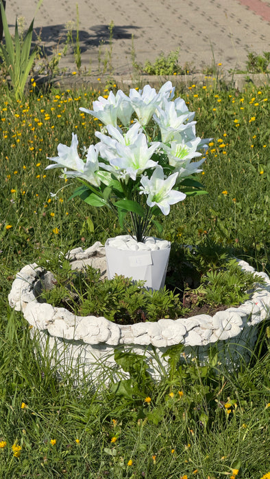 Crin artificial cu 18 frunze - Stil nordic cu flori, ghiveci și piatră