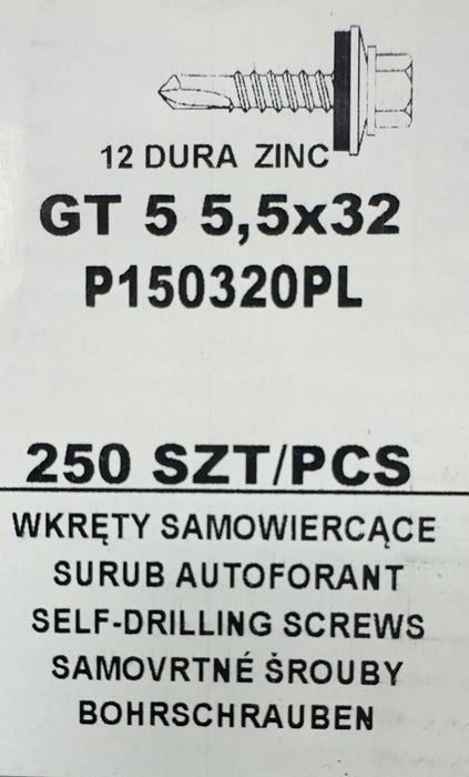 set 250 Surub autoforant pentru tigla metalica/tabla GT 5 5,5x32 P150320PL placat zinc