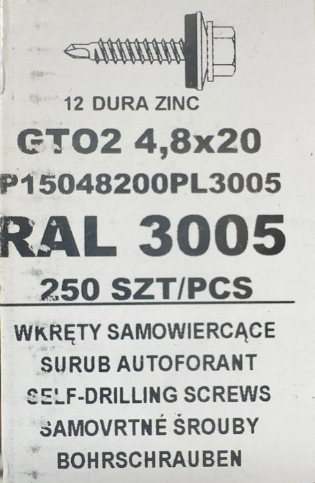 set 250 Surub autoforant pentru tigla metalica/tabla GTO2 4,8х20 P15048200PL3005 RAL 3005