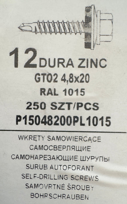 set 250 Surub autoforant pentru tigla metalica/tabla GT02 4,8x20 RAL 1015 250 SZT/PCS P15048200PL1015