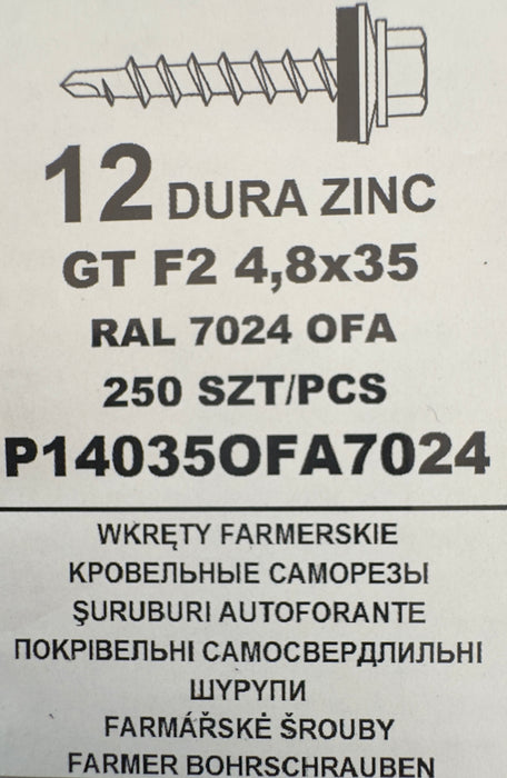 set 250 Surub autoforant pentru tigla metalica/tabla GT F2 4,8×35 RAL 7024 OFA  P140350FA7024