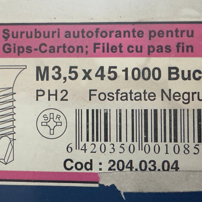 Suruburi autoforante pentru Gips-Carton; Filet cu pas fin M 3,5 x45.  (1000 buc.)