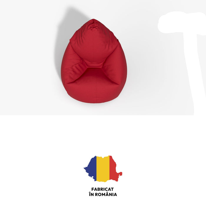 Puf fotel, körte típusú, Piros, polisztirol gyöngyökkel töltve, bel- és kültéren használható, levehető huzat, Babzsák Montana