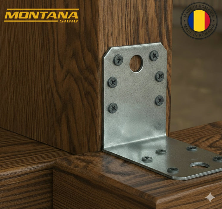 Set 10 simplu colțare perforate pentru lemn Vinclu, Montana, 90 grade, zincat, 70 x 70 x 54 mm (grosime 2)