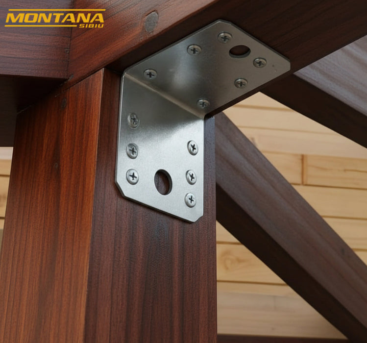 Set 10 simplu colțare perforate pentru lemn Vinclu, Montana, 90 grade, zincat, 70 x 70 x 54 mm (grosime 2)