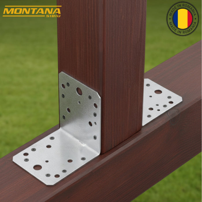 Set 10 simplu colțare perforate pentru lemn Vinclu, Montana, 90 grade, zincat, 105 x 105 x 90 mm (grosime 2)