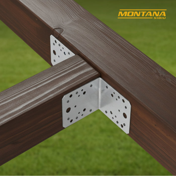 Set 50 simplu colțare perforate pentru lemn Vinclu, Montana, 90 grade, zincat, 105 x 105 x 90mm  (𝗚𝗿𝗼𝘀𝗶𝗺𝗲  𝟮𝗺𝗺 )