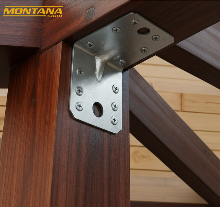 Set 10 colțare perforate pentru lemn Vinclu, 90 grade, tip 4n, zincat, 70 x 70 x 55 mm (grosime 1.2 mm)