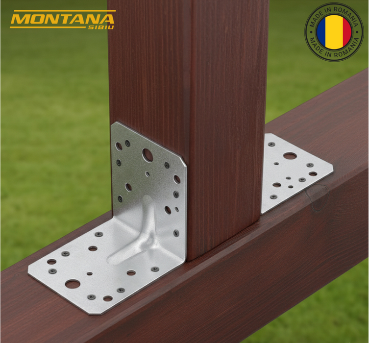 Set 10 colțare perforate pentru lemn Vinclu, 90 grade, tip 4n, zincat, 105 x 105 x 90 mm (𝗚𝗿𝗼𝘀𝗶𝗺𝗲  𝟮𝗺𝗺 )