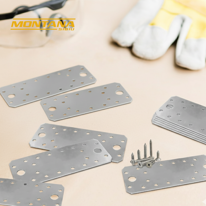 Set 50 Plăci perforat pentru îmbinare lemn, Montana, zincat, 210 x 90 mm (𝗚𝗿𝗼𝘀𝗶𝗺𝗲  𝟮𝗺𝗺 )