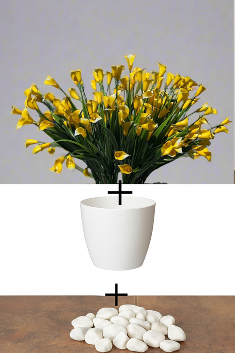 Buchet de Cale Artificiale - Flori din Plastic Roze  - Vibrant pentru Decor Interior/Exterior, cu flori, ghiveci și piatră