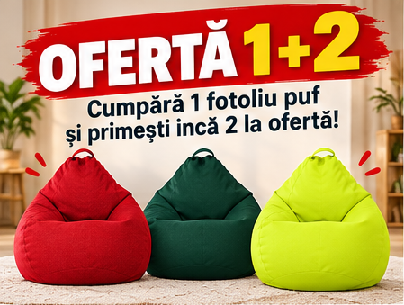 Set 3 Fotolii Puf – Ofertă 1+2, Confortabile, Ușoare și Practice pentru Casă
