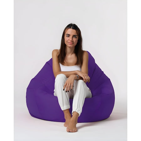 Fotoliu puf, tip pară, mov, umplut cu perle din polistiren, husă detașabilă, Bean Bag Montana