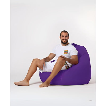Fotoliu puf, tip pară, mov, umplut cu perle din polistiren, husă detașabilă, Bean Bag Montana