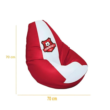 Puf fotel, körte típusú, fehér és piros, Herrmannstadt Club Limited Edition, polisztirol gyöngyökkel töltve, beltéri/kültéri használatra, levehető huzat, Bean Bag Montana