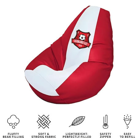 Puf fotel, körte típusú, fehér és piros, Herrmannstadt Club Limited Edition, polisztirol gyöngyökkel töltve, beltéri/kültéri használatra, levehető huzat, Bean Bag Montana