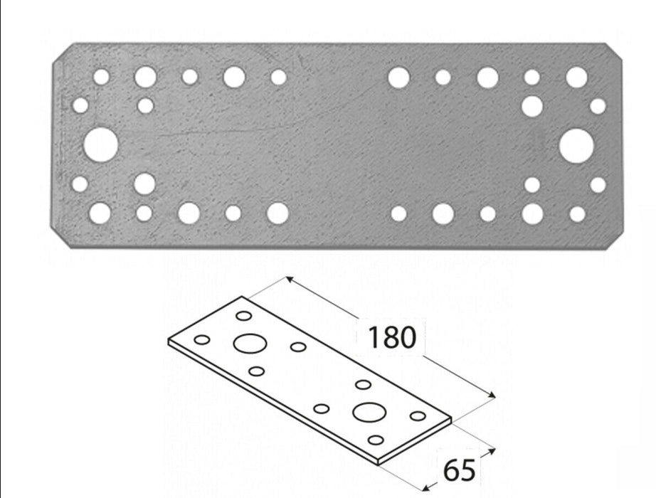 10 db-os perforált deszka fa összeillesztéséhez, Montana, horganyzott, 180 x 65 mm (vastagság 2 mm)