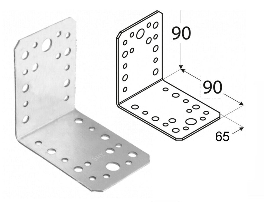 50 db egyszerű perforált sarok készlet fához Vinclu, Montana, 90 fok, horganyzott, 90 x 90 x 65 mm (vastagság 2 mm)