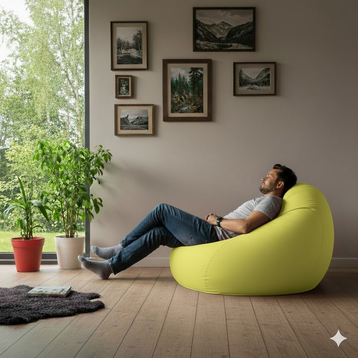 Fotoliu puf, tip pară, galben neon, umplut cu perle din polistiren, husă detașabilă, Bean Bag Montana