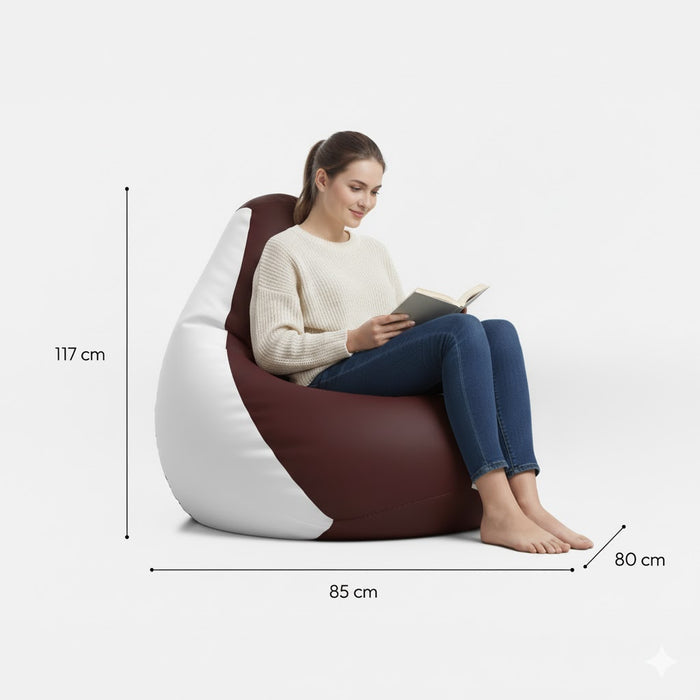 Fotoliu puf, tip pară, maro/alb, umplut cu perle din polistiren, utilizabil în interior/exterior, husă detașabilă, Bean Bag Montana